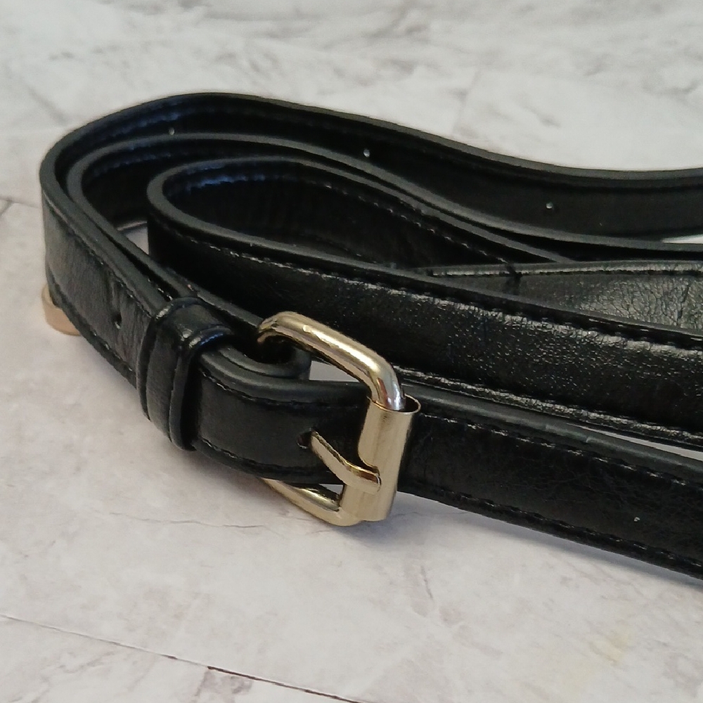 Elegant Black Leather Handbag Strap Belt with Hardware